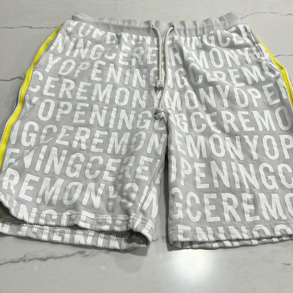Opening Ceremony Men’s All over Logo Sweat Shorts Gray and white size small